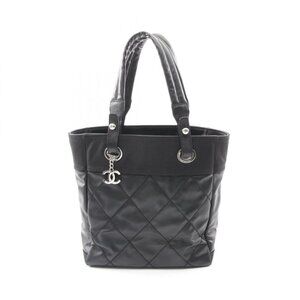 Chanel Tote Paris Biarritz PM Black Canvas Leather